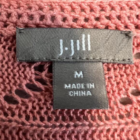 J Jill Cardigan Womens Medium Pink Babydoll Open Crochet Linen Blend Cottagecore - Picture 8 of 11